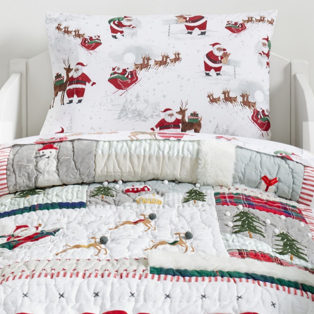 Pottery Barn Christmas Santa Heritage Toddler Bed set